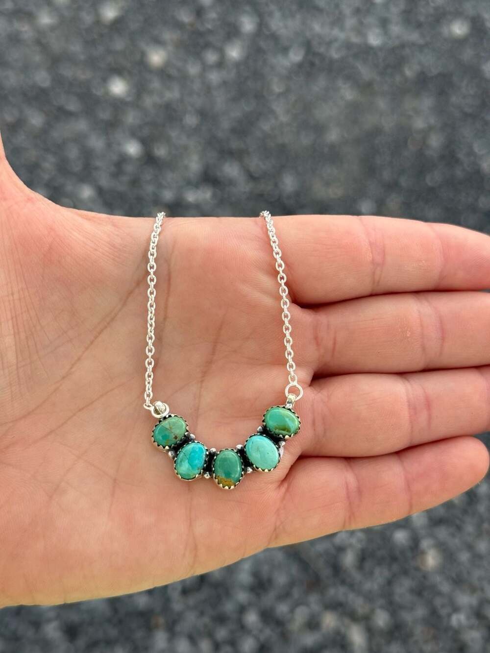 Handmade Sterling Silver 5-Stone Turquoise Cluster Necklace 925